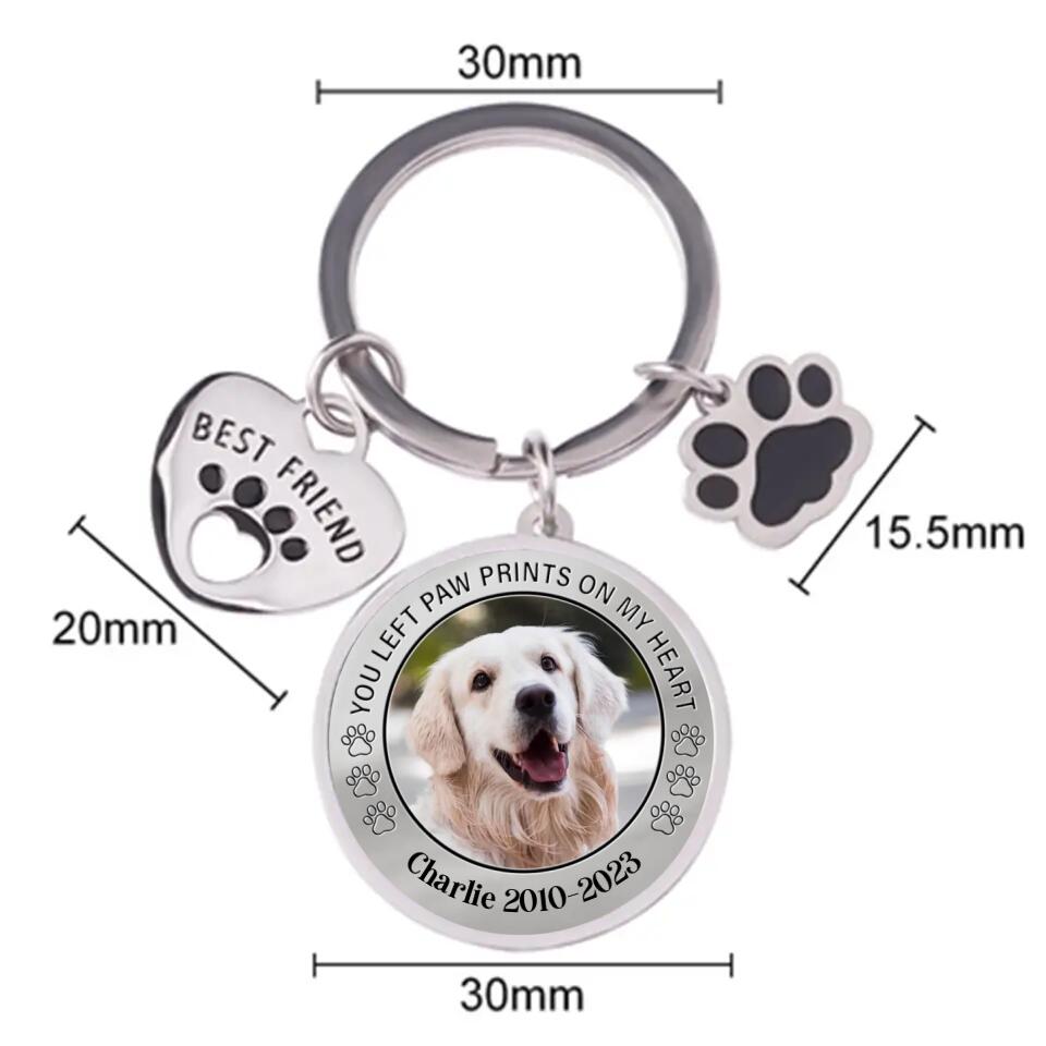 Personalized Photo Keychain Pet Charm Key Ornaments - Memorial Gift for Dog/Cat Lovers - You left paw prints on my heart