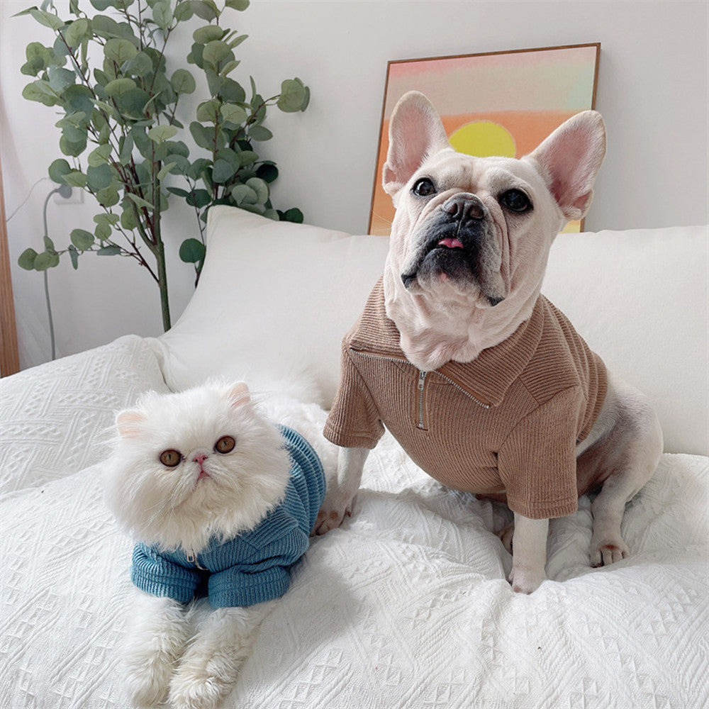 Dog Shirt with Stand-up Collar and Zipper Design